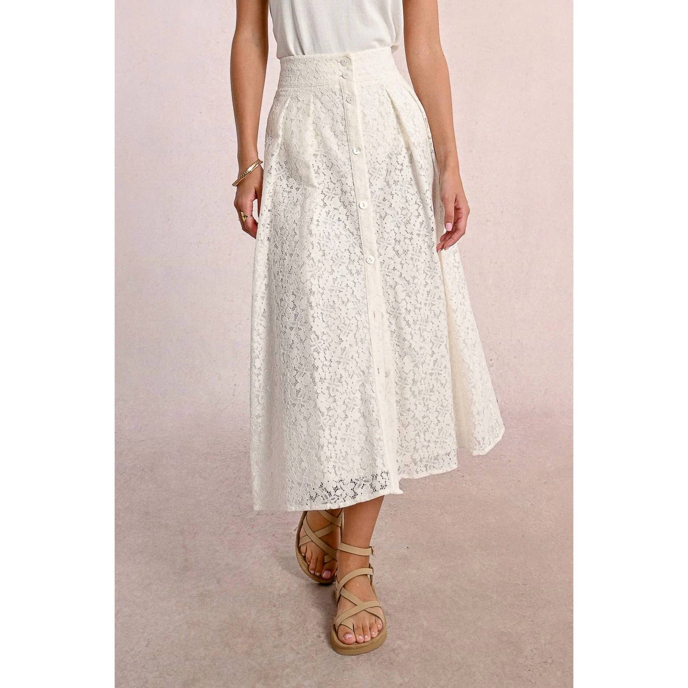New Molly Bracken Lacey Midi Skirt In White